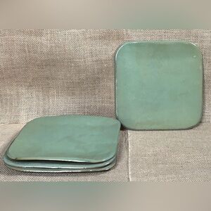 Sage Green Square Salad Plate Set Signed Art Pottery Cottagecore Neutral Earthy